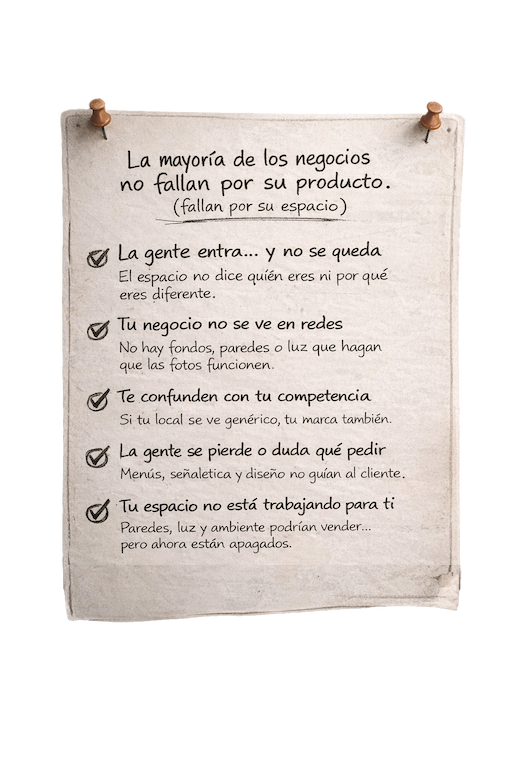 Lista de problemas comunes en negocios que la estrategia visual ayuda a resolver, escrita en un tablero de planificación comercial